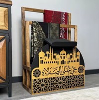 Support en bois pour Coran et tapis de prière, cadeau idéal pour le Ramadan et la décoration islamique de la maison, élégant support et organisateur doré pour tapis de prière