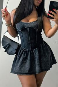 Abito Estivo <span class=keywords><strong>Mini</strong></span> con Maniche a Sbuffo, Scollatura Bassa, Senza Maniche, Aderente, con Stampa e Pieghe, Nuovo Modello - Product Image 3