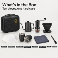 Set Kopi Tuang Manual Baru, Portabel untuk Luar Ruangan, Kotak Perjalanan, Bahan Stainless Steel, 9 Peralatan Kopi