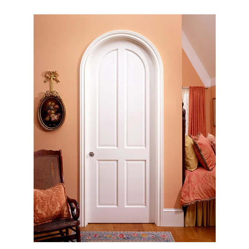 Original Factory White Painted Solid wood Doors Plastic Composite Plywood Indoors Morden Housing Arched Interior Entrance Doors