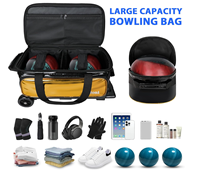 Sac de bowling à 2 boules avec roulettes + 1 sac de transport assorti pour 1 boule, sac de bowling à 3 boules avec compartiment à chaussures