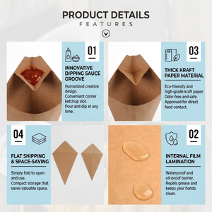 Caja para Papas Fritas en Forma de Cono con Compartimento para Salsa |   Vaso de Papel Kraft para Llevar, para Comida Rápida y Bocadillos - Product Image 5