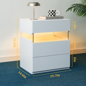 LED Nightstand 3 Drawer Dresser with Acrylic Board <b>Bedside</b> <b>Table</b> for Bedroom Living Room Storage Drawer - Product Image 2