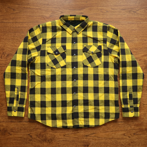 Men's Yellow Black Plaid Cotton Flannel Shirt Long Sleeve Button <b>Down</b> Casual Workwear with Chest Pockets and Custom Logo Option - Product Image 3