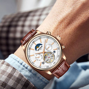 Montre mécanique pour homme KINYUED, mouvement automatique, bracelet en cuir, phase de lune, étanche 3BAR, affichage du calendrier hebdomadaire - Product Image 6