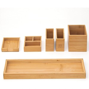 Bamboo Cosmetic Storage Set 6 Piece Desktop Organizer For <b>Makeup</b> <b>Vanity</b> Eco Friendly Wood Tray With Dividers - Product Image 3