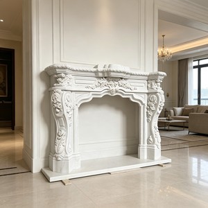 Cornice per Caminetto in Marmo Grigio Intagliata <span class=keywords><strong>a</strong></span> Mano con Statue di Cherubini, Rivestimento per Caminetto in Pietra Naturale per Decorazioni di Lusso per Palazzi - Product Image 5