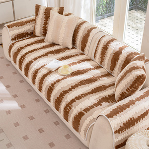 Pet <b>Sofa</b> Cushion Soft Cotton Plush 90-140cm Non-Slip Stripe Pattern Modular <b>Sofa</b> <b>Cover</b> Autumn Winter Use - Product Image 3