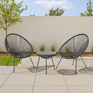 ऑल-वेदर 3-टुकड़ा आउटडोर एकापुल्को बिस्ट्रो उद्यान आउटडोर फर्नीचर के लिए ग्लास टेबल के साथ आरामदायक आंगन कुर्सियों - Product Image 3