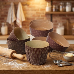 Moules à pâtisserie en papier kraft décorés d'or, ronds de 6 pouces, lot de 10 pièces pour panettone/pain/<span class=keywords><strong>brioche</strong></span>, résistants à la chaleur, adaptés au four - Product Image 2