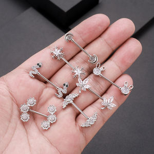 Set de 10 Lindos Clips para Orejas de Conejo, Anillo de Zirconia <span class=keywords><strong>Grande</strong></span> para Pezón, Barra Plateada, Joyería de Acero Inoxidable para <span class=keywords><strong>Piercing</strong></span> Corporal, para Bodas - Product Image 5