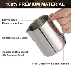 Pichet à mousse de lait 12oz en acier inoxydable, tasse à mousse de lait, pichet à vapeur, pour bar à café, machine à cappuccino et expresso - Product Image 5