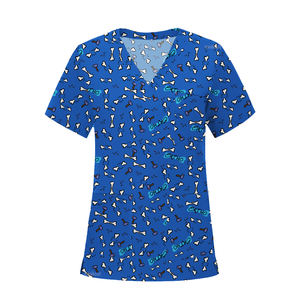 Uniforme de fregado de <span class=keywords><strong>ortopedista</strong></span> de algodón puro, blusas de enfermera de manga corta con cuello en V, estampado de esqueleto ortopédico, Top quirúrgico de clínica de Hospital - Product Image 1