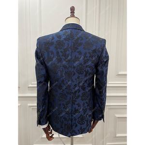Costumes pour hommes de style italien bleu <span class=keywords><strong>marine</strong></span>, veste et pantalon sur mesure, haute qualité, jacquard, blazers et vestes de mariage, 3 pièces - Product Image 3
