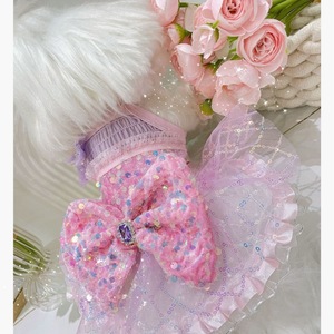 Robe de princesse pour animaux de compagnie, en polyester uni rose, avec nœud à paillettes, jupe bouffante, vêtements pour chien, mode quatre saisons - Product Image 2