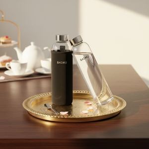Bouteille d'eau en verre borosilicate transparent écologique avec logo personnalisé et manchon en néoprène 500ml/750ml pour les compléments alimentaires quotidiens - Product Image 1