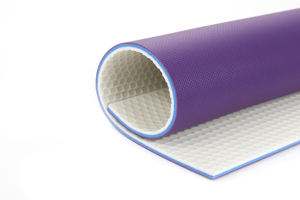 Pavimento Sportivo in PVC Certificato ITTF A-14145 ad Alta Densità con Trattamento E-SUR, Texture Intrecciate, Colori Rosso/Blu/Viola per Tavoli - Product Image 4