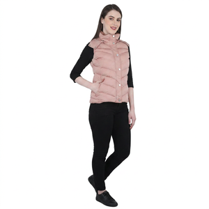 Chaleco Acolchado Rosa para Mujer, Cuello Alto, Cierre de Cremallera, Impermeable, Cortavientos, Ropa Exterior Informal, Largo Regular, Frente Sólido - Product Image 3