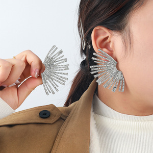 Orecchini a ventaglio geometrici vintage alla moda 2026 con diamanti, orecchini a ventaglio irregolari con strass, <span class=keywords><strong>gioielli</strong></span> - Product Image 2
