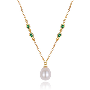 Kalung Liontin Mutiara Kerang Zirkon Hijau Berlapis Emas Perak S925 Perhiasan Wanita Temperamen - Product Image 2