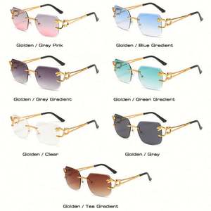 Lunettes de soleil carrées sans monture avec logo personnalisé, style vintage, pour hommes et femmes, verres dégradés, en alliage, protection UV400, tête de léopard - Product Image 2