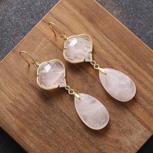 Boucles d'oreilles pendantes style vintage en pierre naturelle, forme goutte d'eau, serti clos, en alliage de zinc, cadeau, mode - Product Image 3