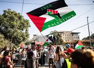 Bendera Hari Kebebasan Palestina kustom bendera poliester dengan lingkaran Kuningan 3X5 kaki bendera Palestina