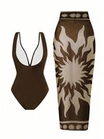 Nouveau Maillot de Bain Une Pièce Sexy Décolleté Plongeant Style Français Imprimé Rétro en Spandex/Polyester pour Plage et Spa 2025