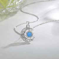 Collar vintage de Plata de Ley 925 con nudo celta, colgante de media luna y sol con ópalo azul