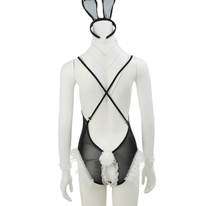 Cosplay Maid Sexy Bunny Girl Strappy Open-Crotch Bodysuit Lingerie No-Remove Uniform See-Through Set With <b>Stockings</b> - Product Image 5