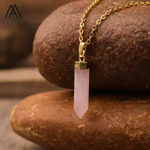 Classic Crystal Point Pendant Healing Natural Stone Tiger's Eye Rose Quartz Hexagon Necklace Fashion Jewelry