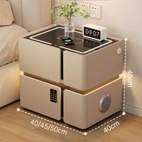 Muebles de Dormitorio Modernos, Mesita de Noche Inteligente con Luz LED, Carga Inalámbrica, Puerto USB, 2 Cajones, Tapa de Vidrio Templado, Gabinete para el Lado de la Cama