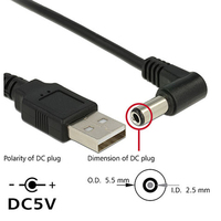 Cable de Extensión de Alimentación de Bajo Voltaje Personalizado USB 2.0 a CC 5.5x2.1mm, 0.5-3A, 1-3m, Conductor de Cobre, Aislamiento de PVC