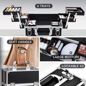 Valigetta Professionale per Trucco a 6 Scomparti, Organizzatore in Alluminio per Prodotti per Unghie, Beauty Case di Grande Capacità per <span class=keywords><strong>Truccatori</strong></span> e Saloni - Product Image 3