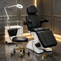 Lit de beauté de luxe blanc, lit à cils incurvé, table et lit de massage électrique, lit facial à 3 moteurs avec lumières, lit à cils rose