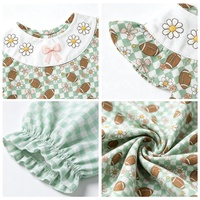 Vêtements d'été pour bébés filles, 4 pièces, motif floral, manches bouffantes, robe à col marguerite et bloomers à carreaux verts, tenue décontractée