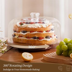 Acacia Wood Cake Display Stand with Acrylic Dome Lid 2-in-1 Rotating Cake Holder,Cake Plate Display with Cover for Baking Gifts - Product Image 5