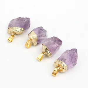 Wholesale Amethyst Cluster Pendant Necklace Druzy Pendant Gold-plating Rough Gemstone Pendant