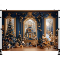 Latar Belakang Spanduk Bertema Kepingan Salju Hadiah Natal Biru Vintage, Pesta Ulang Tahun Anak-anak, Latar Belakang Fotografi Dekorasi Rumah