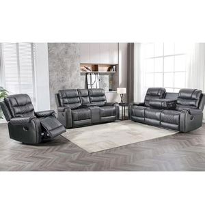 Conjunto de Sofás Reclinables Eléctricos de Cuero con Consola de Almacenamiento para Sala de Estar - Product Image 5