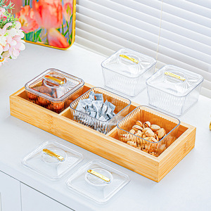 Plato para Frutos Secos de Seis Compartimentos con Tapa de Plástico, Rectangular, Tamaño L, para Guardar en Fiestas - Product Image 1