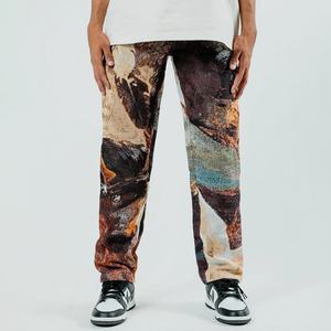 กางเกงจ็อกเกอร์ผู้ชายทรงตรงผ้าฝ้ายฟลีซลายทอแบบหลวมสไตล์สตรีทแฟชั่นดีไซน์ใหม่พร้อมโลโก้สั่งทำพิเศษสไตล์ฮิปฮอป - Product Image 2