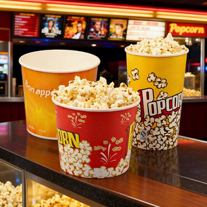 Cubo de papel para palomitas de maíz, desechable, compostable, duradero, con logo personalizado a precio de fábrica, para cine. - Product Image 2