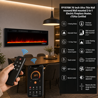 Cheminée électrique intelligente WiFi encastrable et murale de 70 pouces (9,4 cm) ultra-mince, fabriquée en Thaïlande, avec contrôle par application