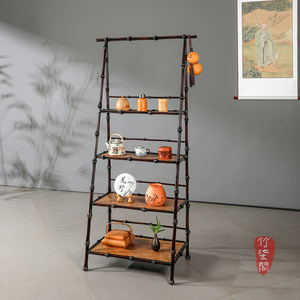 Bamboo Display <b>Shelf</b> Rectangular <b>Standing</b> Type For Living Room Storage Organization - Product Image 1