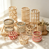 Porte-bougies en jonc de mer, paille et rotin avec plateau de service pour table à manger, cuisine, décoration de Noël, porte-bouteille