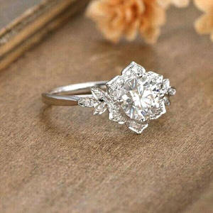 Anello di Diamanti F1490 in Oro Bianco, Taglio Brillante Naturale Rotondo, Colore D, Gioiello da Donna per Fidanzamento - Product Image 6