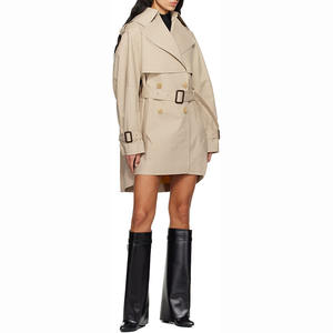 Veste courte beige en trench-coat pour femmes, vente en gros directe d'usine, double boutonnage, boucles de ceinture, design tendance, veste sur mesure - Product Image 4