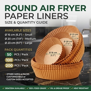 Fogli di Carta Antiaderente per Friggitrice ad Aria con Logo Personalizzato, <span class=keywords><strong>50</strong></span> Fogli, Carta da Forno Monouso Non Sbiancata per Forno, Grado Alimentare - Product Image 1