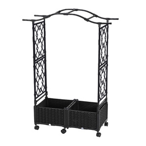 Treillis rectangulaire en plastique noir pour plantes avec base en panier et roulettes pour utilisation en extérieur dans le jardin - Product Image 1